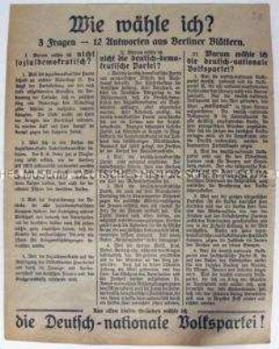 Flugblatt der Deutschnationalen Volkspartei zur Reichstagswahl 6. Juni 1920 ?