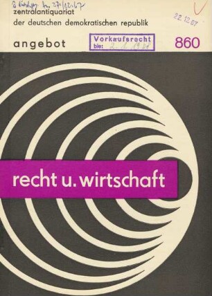 Nr. 860: Recht u. Wirtschaft
