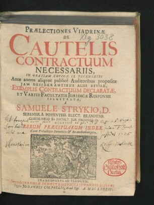 Praelectiones Viadrinae De Cautelis Contractuum Necessariis