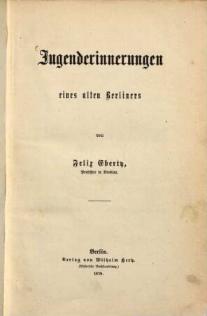 Jugenderinnerungen eines alten Berliners