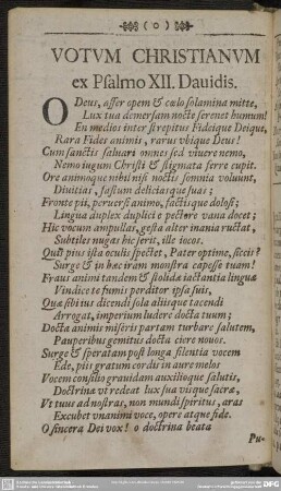 Votum Christianum ex Psalmo XII. Dauidis
