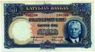 Geldschein, 50 Lati, 1934