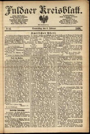 Erste Ausgabe vom Donnerstag, den 06. Februar 1896.