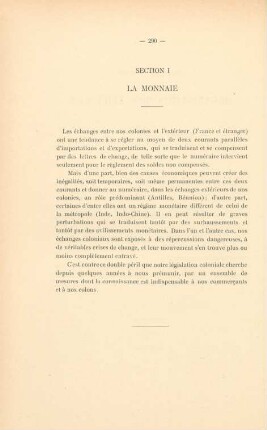 Section I. La monnaie