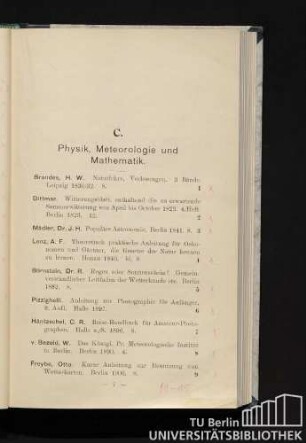 C. Physik, Meteorologie und Mathematik.