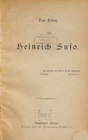 Das Leben des Heinrich Suso