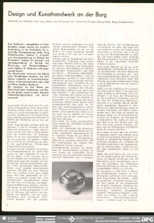 Design und Kunsthandwerk an der Burg (Gespräch) : Handwerk – Kunsthandwerk – Formgestaltung
