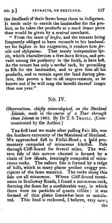 IV. On the Mineralogy of Shetland, by Dr TRAILL,