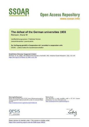 The defeat of the German universities 1933