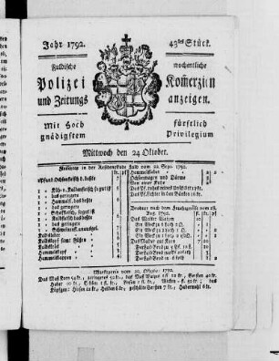 43tes Stück., Ausgabe vom 24. Oktober 1792