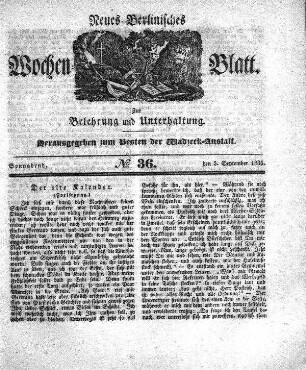 No. 36, Sonnabend, den 5.September 1835