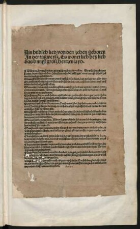 Ain hübsch lied von den zehen geboten|| In der tagweysz. Es wonet lieb bey lieb|| das bringt grosz hertzenlayd.||