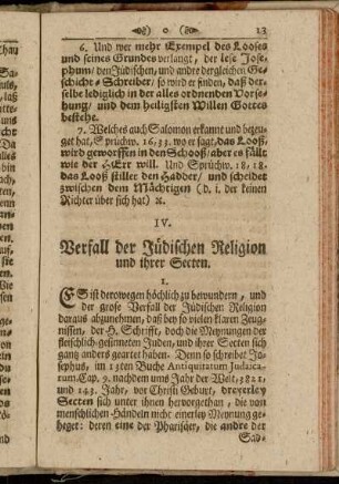 IV. Verfall der Jüdischen Religion und ihrer Secten.