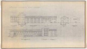 Staatliches Nicolaus-Cusanus-Gymnasium, Bonn-Bad Godesberg: Schulgebäude: Ansichten Schulhof, Turnplatz, Hindenburgallee, Seitenansicht, Schnitte