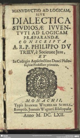 Manuductio Ad Logicam, Sive Dialectica Studiosae Iuventuti Ad Logicam Praeparandae