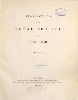 Transactions of the Royal Society of Edinburgh. 37. 1895
