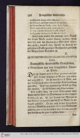 Französische theatralische Neuigkeiten