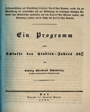 Ein Programm : zum Schlusse des Studien-Jahres. 1837/38 (1838)