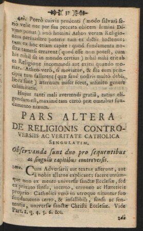 Pars Altera De Religionis Controversiis Ac Veritate Catholica Singulatim