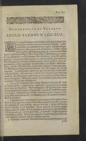 Memorabilia ex Veterum Anglo-Saxonum legibus.
