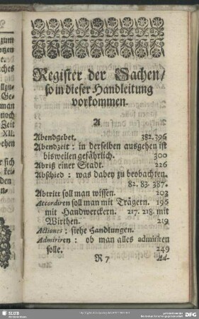Register der Sachen, so in dieser Handleitung vorkommen