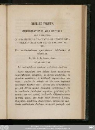 Libellus Tertius. Considerationes Viae Unitivae Pro Perfectis.