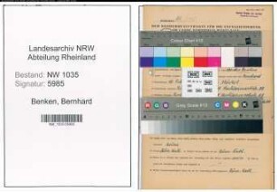 Entnazifizierung Bernhard Von Den Benken , geb. 15.02.1888 (Holzmeister)