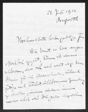 Brief von Houston Stewart Chamberlain an Margarete Hauptmann