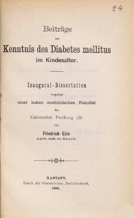 Beiträge zur Kenntnis des Diabetes mellitus im Kindesalter