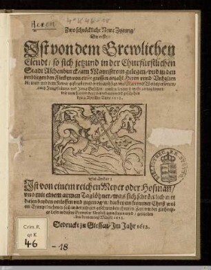 Zwo schröckliche Newe Zeitung