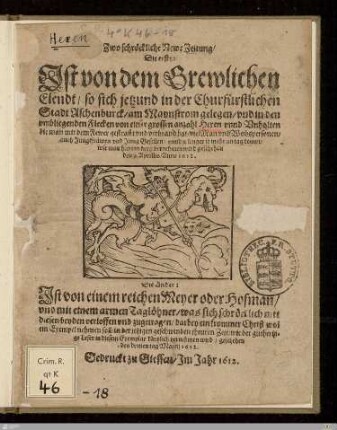Zwo schröckliche Newe Zeitung