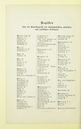 Register über die Grundbegriffe der mathematischen, physischen und politischen Erdkunde