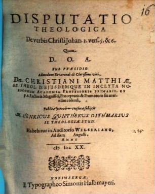 Disp. theol. de verbis Christi Johan. 3, 5. 6.