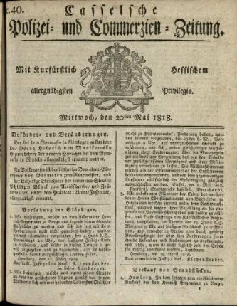 Nr. 40, Mittwoch, den 20sten Mai 1818