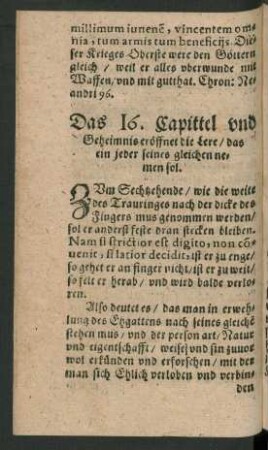 Das 16. Capittel und Geheimnis eröffnet die Lere/ das ein jeder seines gleichen nemen sol.