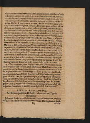 Sectio Theologica. Porismata quaedam Didactico-Polemica è Textu decucens.