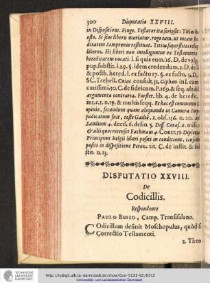 Disputatio XXVIII. De Codicillis