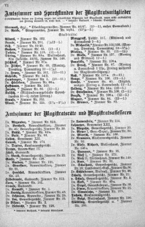 Amtszimmer und Sprechstunden der Magistratsmitglieder. Amtszimmer der Magistratsräte und Magistratsassessoren