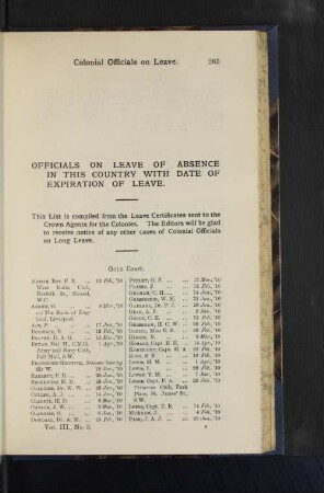Officials on Leave of Absence in this country with date of Expiration of Leave