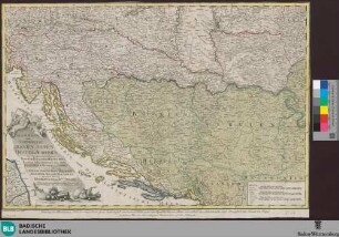 Neueste Karte der Koenigreiche Bosnien Servien, Croatien und Slavonien samt der angraenzenden Provinzen, Temeswar, Dalmatien, Herzegowina, Ragusa, Steyermark, Kaernthen, Krain, Friaul, Gradiska und Instrien, einem großen Teil von Ungarn, Siebenbürgen, Walachei, Bulgarien, Albanien, Macedonien, und einem Stück des Kirchenstaats und Kreich Neapel - R 14