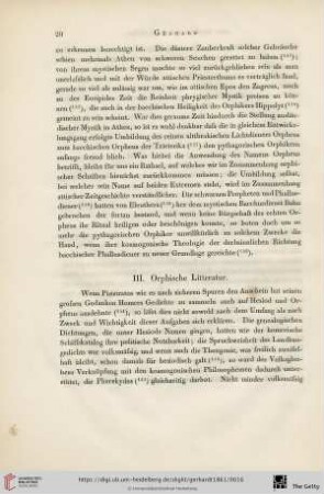 III. Orphische Literatur