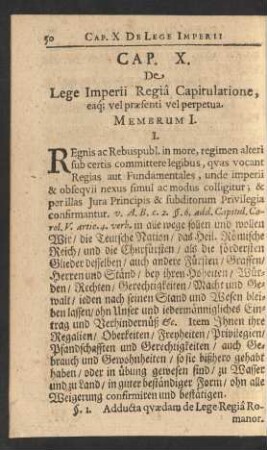 Cap. X. De Lege Imperii Regia Capitulatione, eaq[ue] vel praesenti vel perpetua.