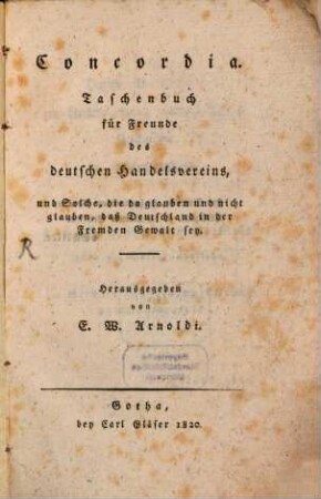 Concordia : Taschenbuch für Freunde des deutschen Handelsvereins