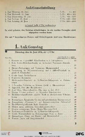 1. Auktionstag: Dienstag, den 16. Juni 1936, ab ½ 3 Uhr (Nr. 1-400)