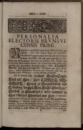 Personalia Electoris Brunsvicensis Primi.