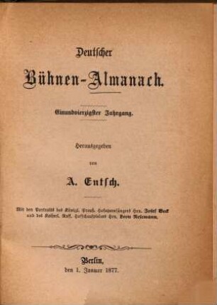 Deutscher Bühnenalmanach. 41, 41. 1877