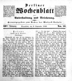 No. 36, Sonnabend, den 8. September 1849.