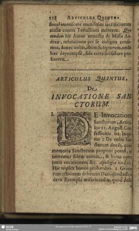 Articulus Quintus, De Invocatione Sanctorum