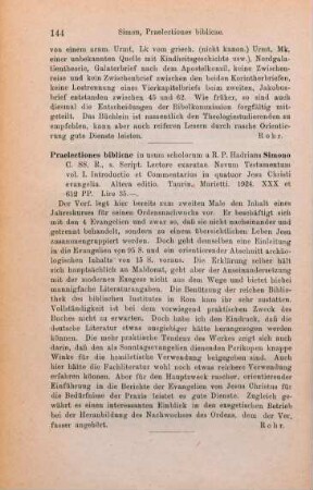 144 [Rezension] Novum testamentum : introductio et commentarius in quatuor Jesu Christi evangelia