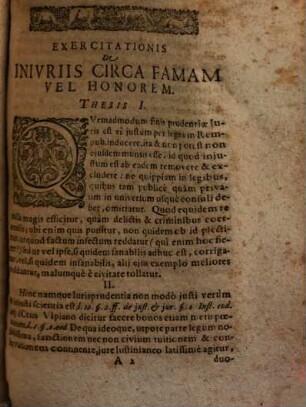 Exercitatio De Iniuriis Circa Famam Vel Honorem